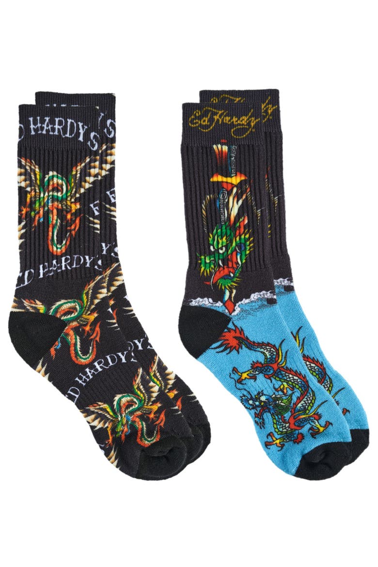 360 Print Full Cushion Crew Sock 2-Pack, Alternate, color, Black