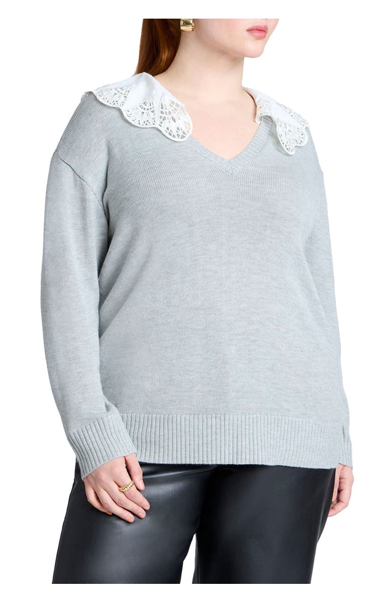 ELOQUII Lace Collar Sweater, Main, color, Grey