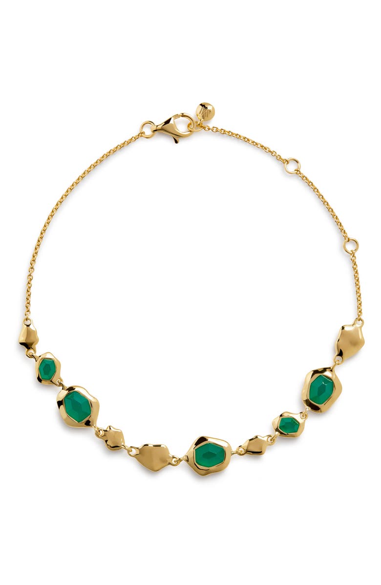 Monica Vinader Odyssey Aquamarine Pebbled Chain Bracelet, Main, color, 18Ct Gold Vermeil / Green Onyx
