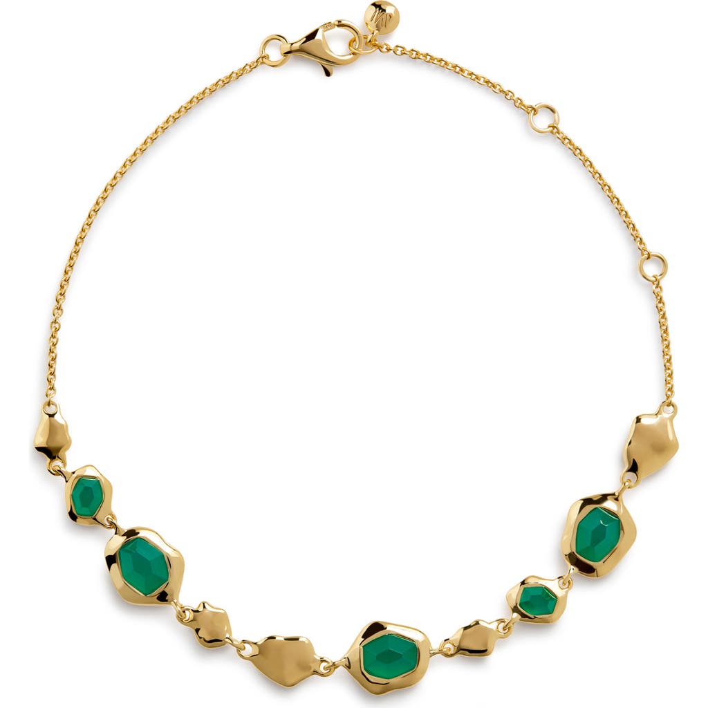 Monica Vinader Gold Odyssey Gemstone Pebbled Chain Bracelet Green Onyx In Gold