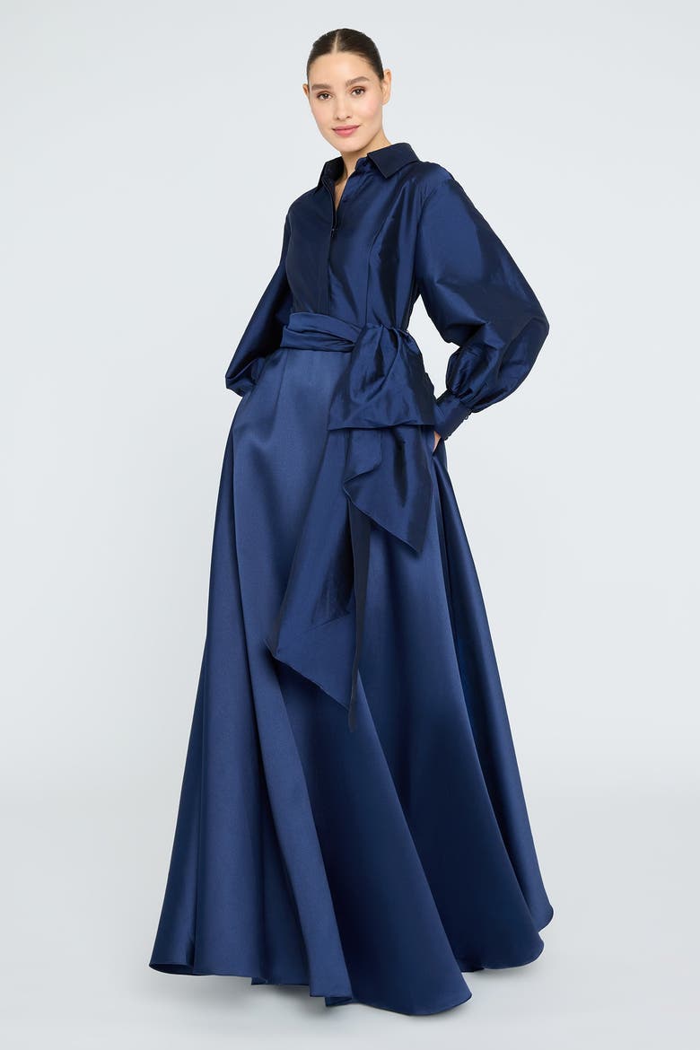 Frieda Shirtdress Gown, Alternate, color, Navy