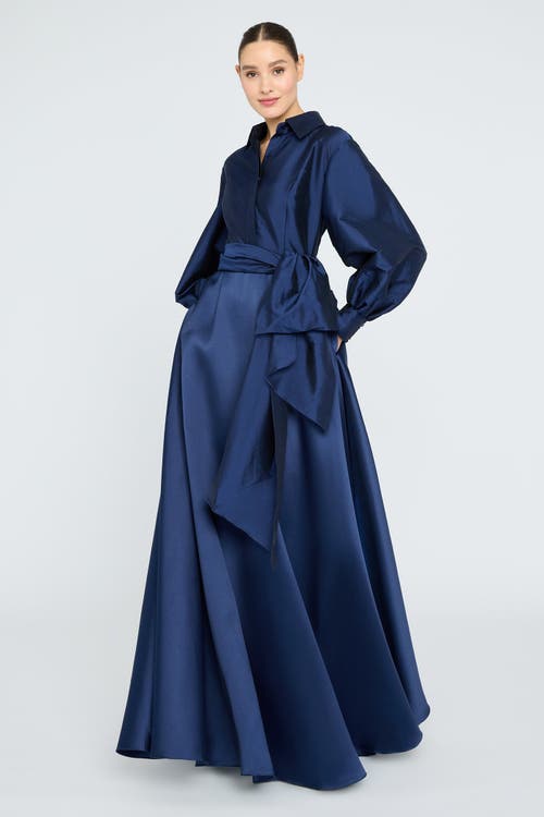 Theia Frieda Shirtdress Gown In Blue