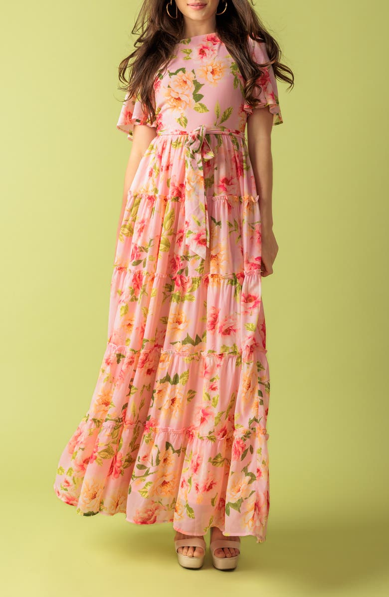 FLYING TOMATO Flutter Sleeve Maxi Dress, Alternate, color,