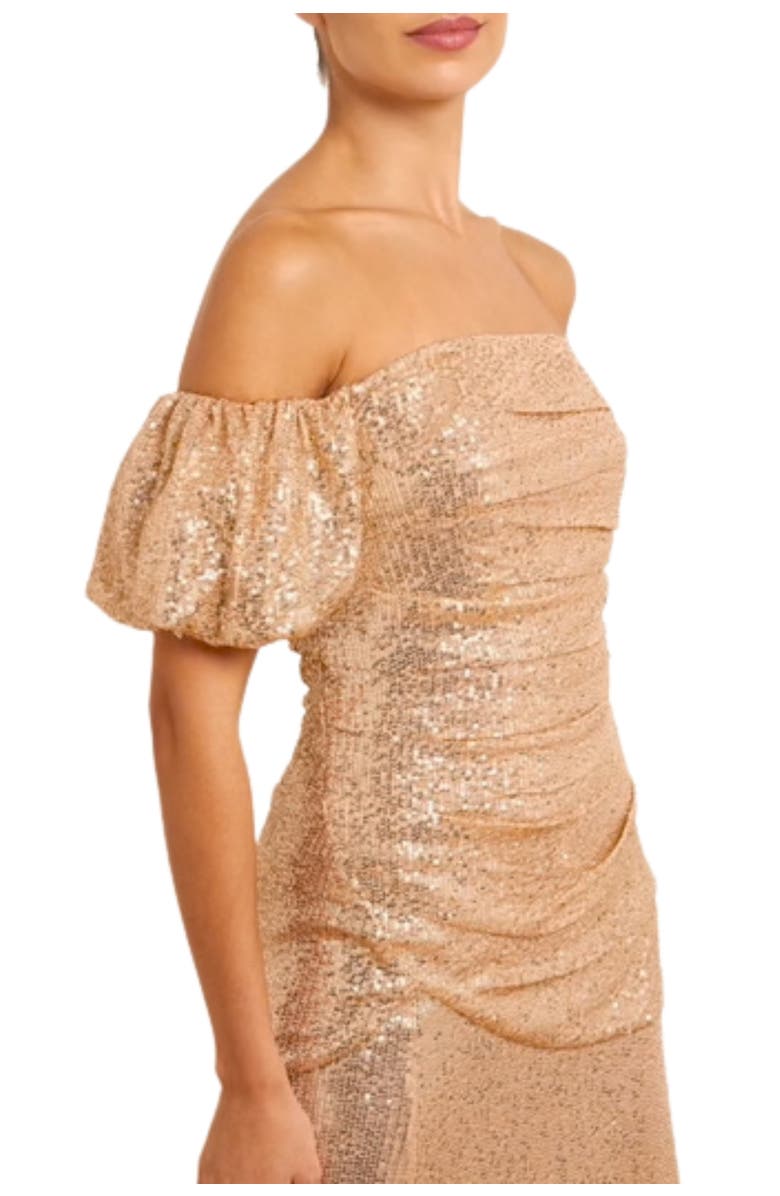 Needle & Thread Sunbeam Valentina Off-Shoulder Gown, Alternate, color, Antique Gold