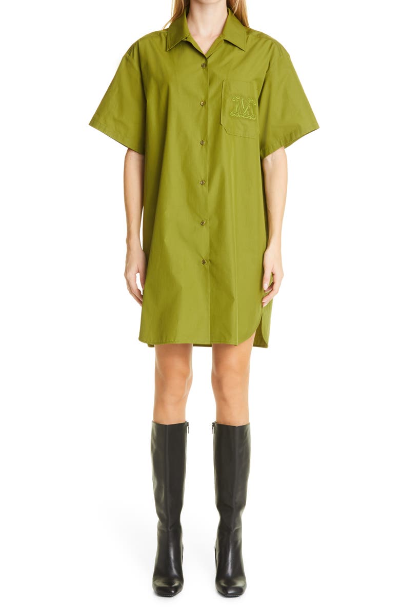 Max Mara Olive Green Cotton Shirtdress, Main, color, 