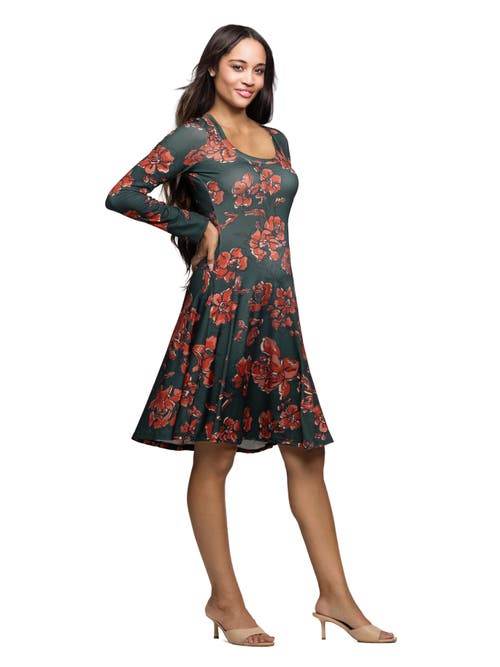 24seven Comfort Apparel Long Sleeve Fit And Flare Dress In Multi
