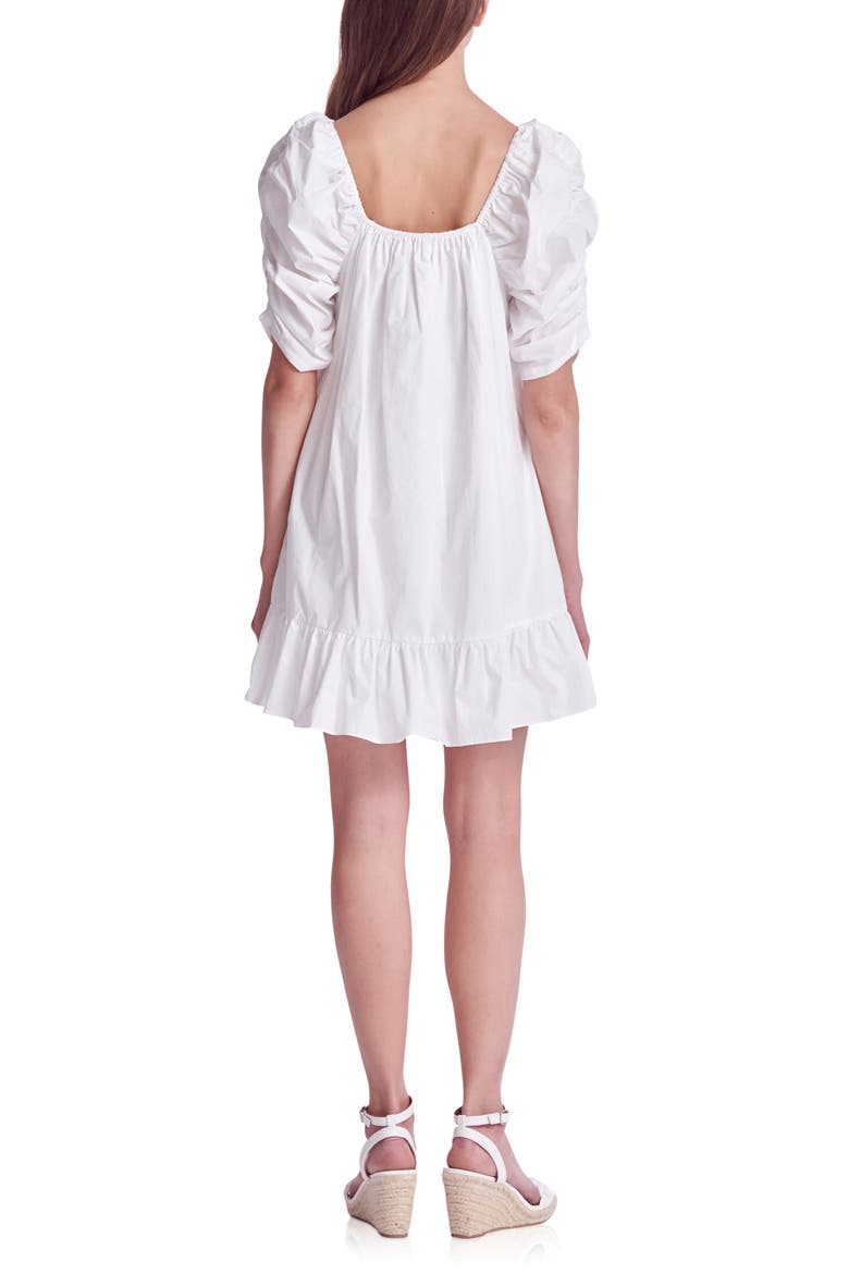 Puff Sleeve Cotton Shift Dress, Alternate, color, WHITE