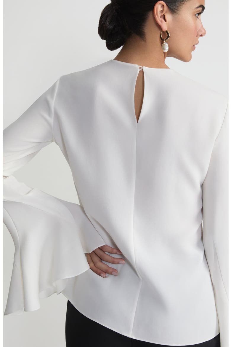 Godet Sleeve Crepe Top, Alternate, color, CLOUD