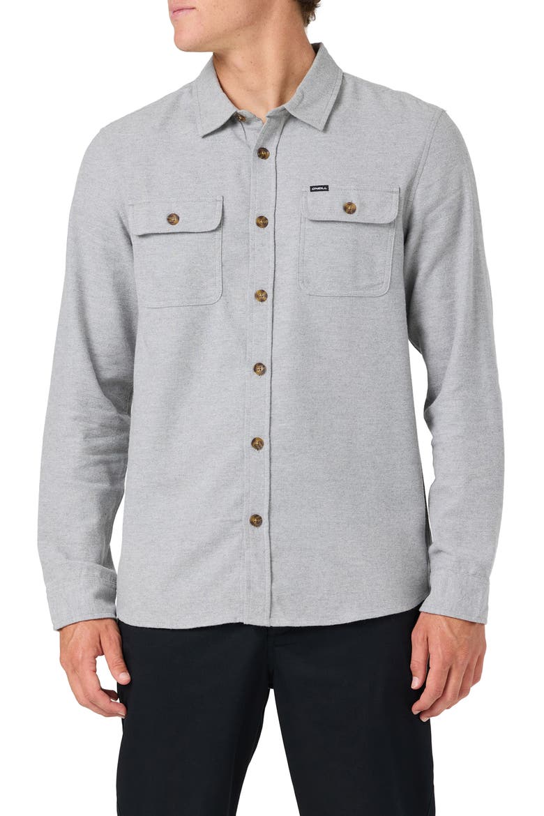 Regent Solid Cotton Flannel Button-Up Shirt, Main, color, HEATHER GREY