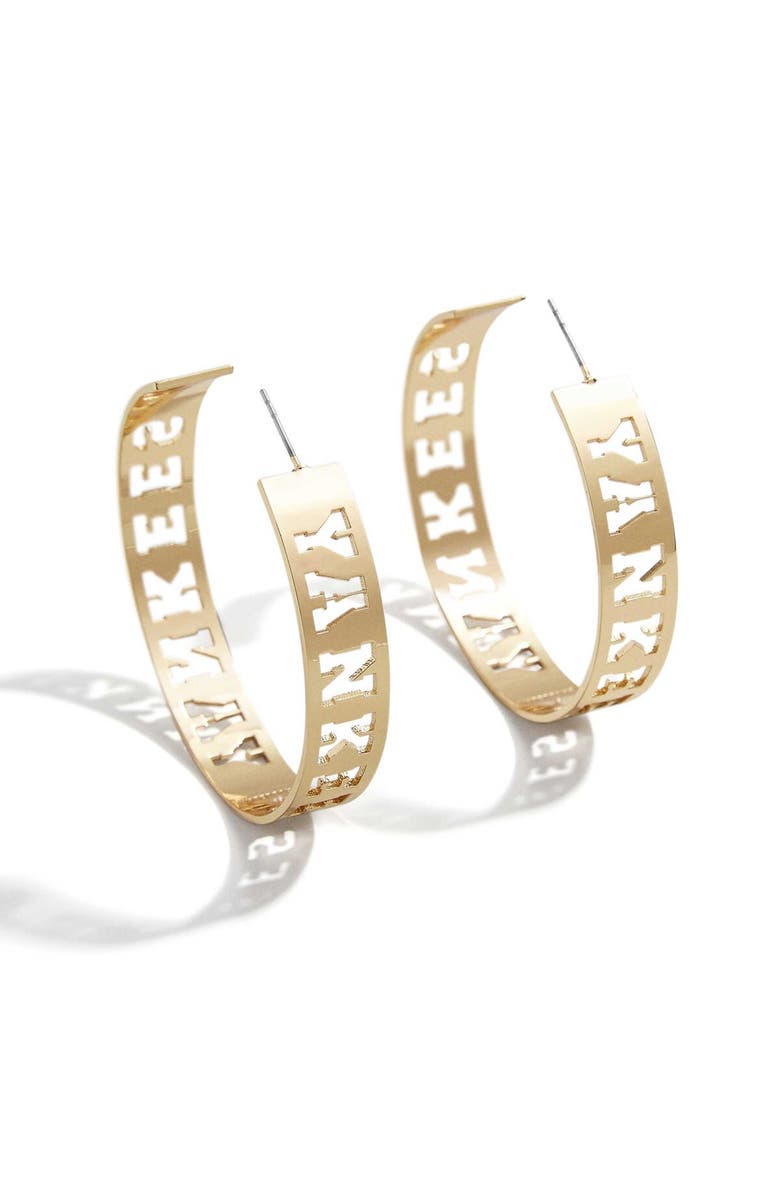 WEAR by Erin Andrews x Baublebar New York Yankees Large Cutout Hoop Earrings, Main, color, Gold