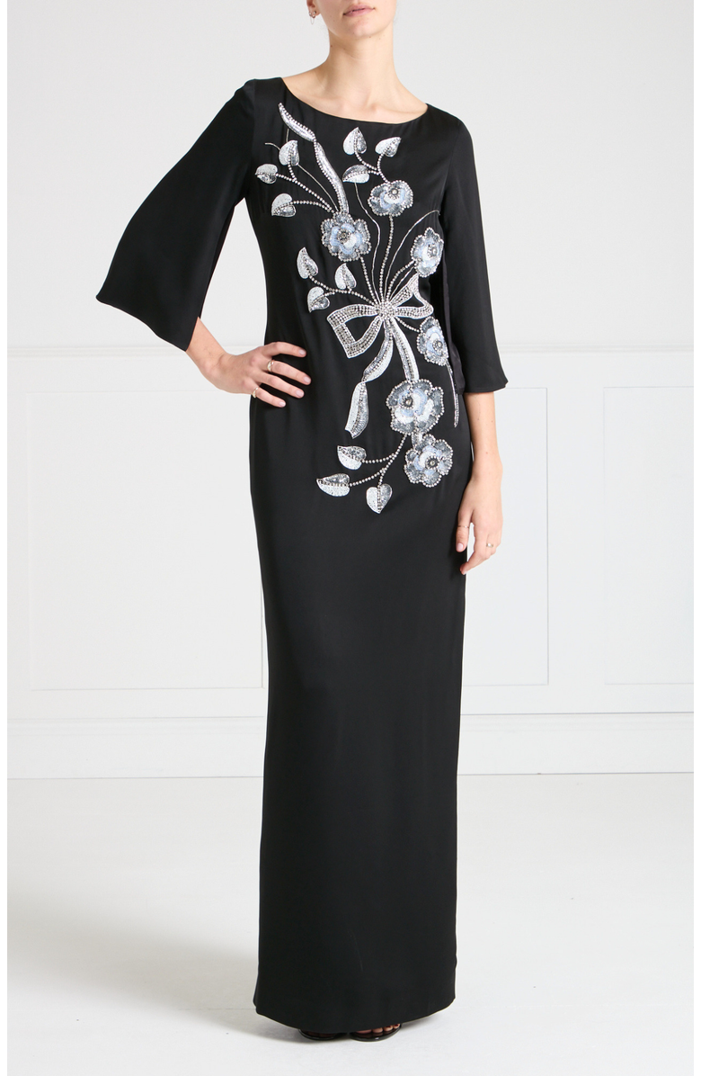 Temperley London Lana Sleeved Gown, Main, color, Black
