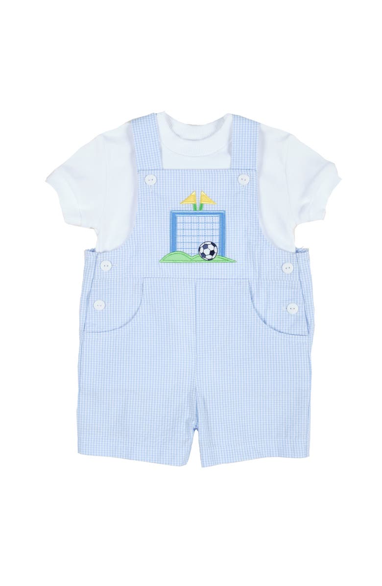 Florence Eiseman Check Seersucker Shortall With Soccer Goal, Alternate, color, Light Blue