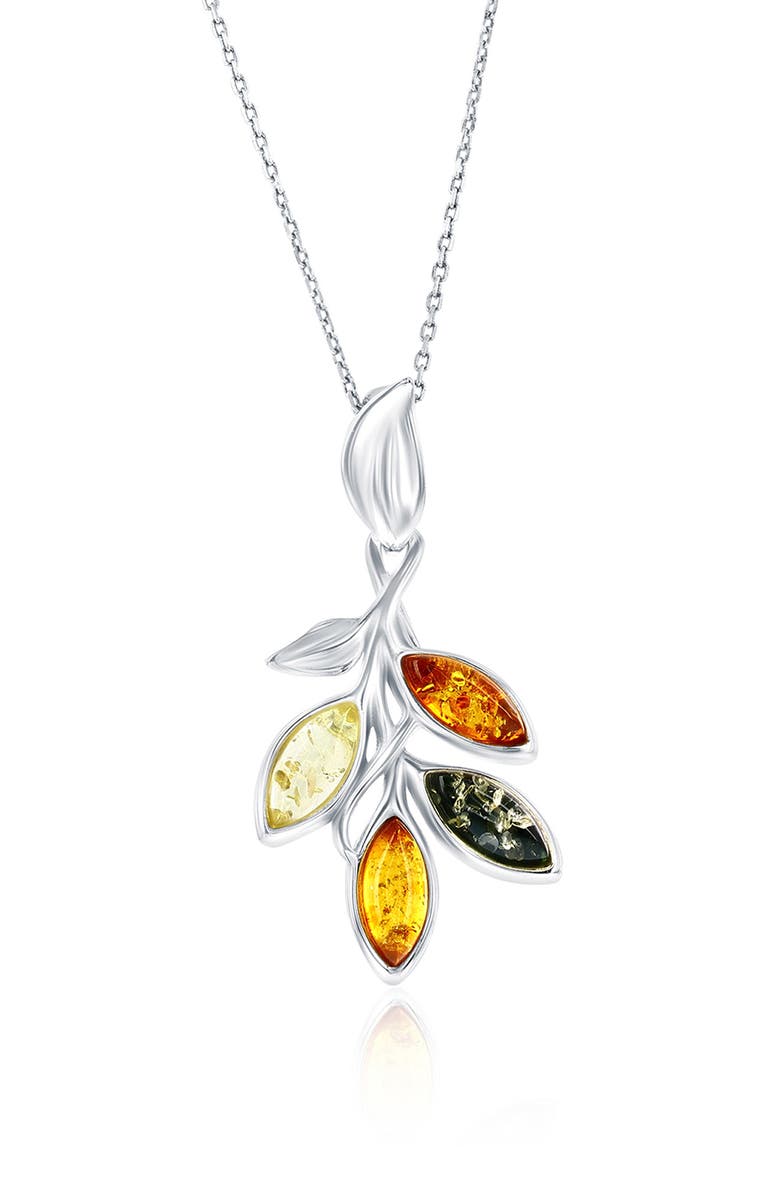 SIMONA Bezel Set Amber Pendant Necklace, Main, color, Silver/ Mutli