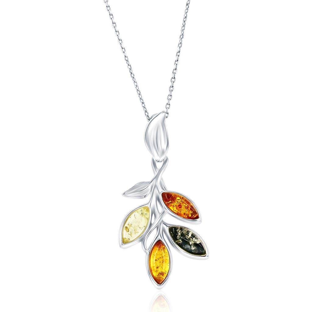 Simona Bezel Set Amber Pendant Necklace In Multi
