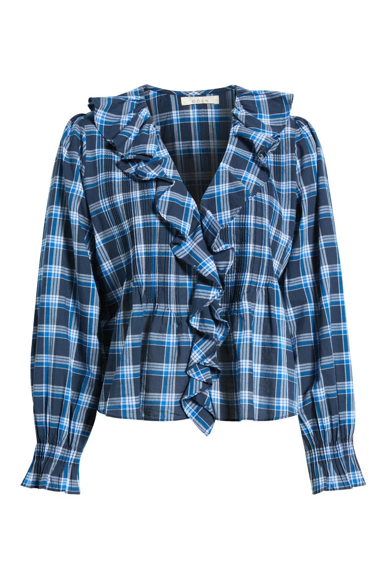 Hardy Ruffle V-Neck Organic Cotton Top, Alternate, color, VALMONT PLAID