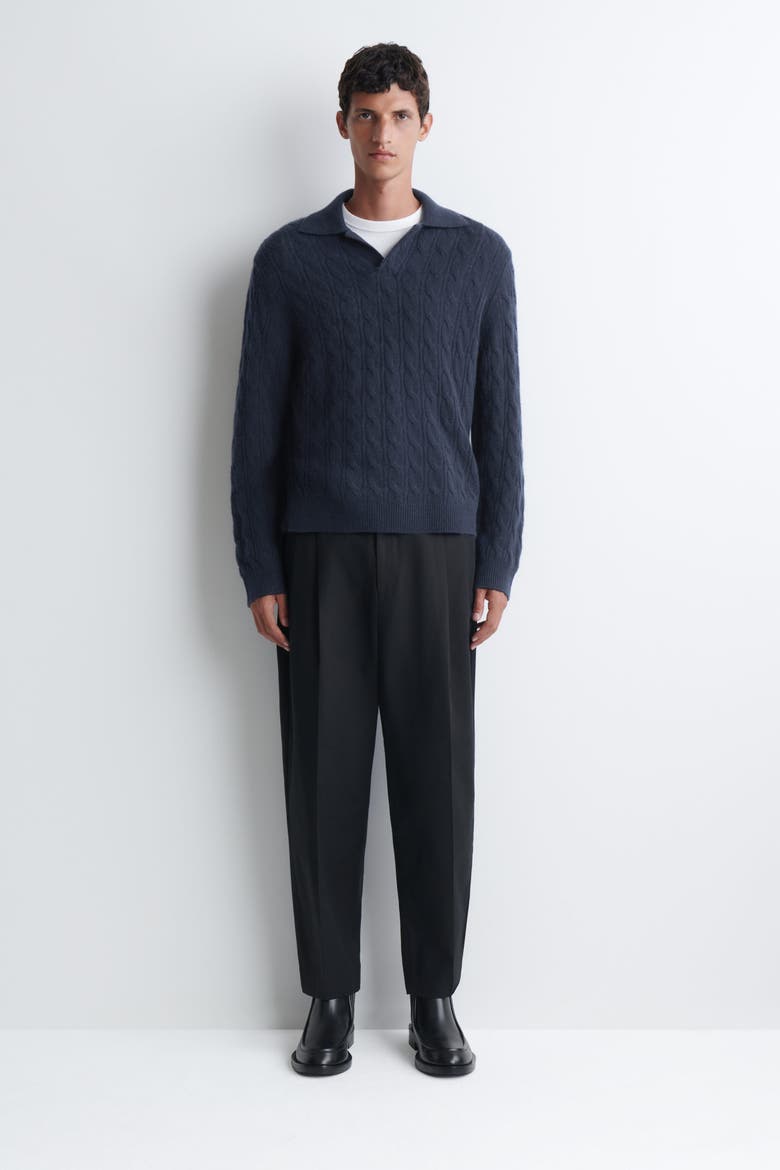 Cable-knit Pure Cashmere Polo Sweater, Alternate, color, NAVY