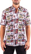 Maceoo Galileo Resistance0340 White Motorcycle Print Short Sleeve Cotton Button-Up Shirt