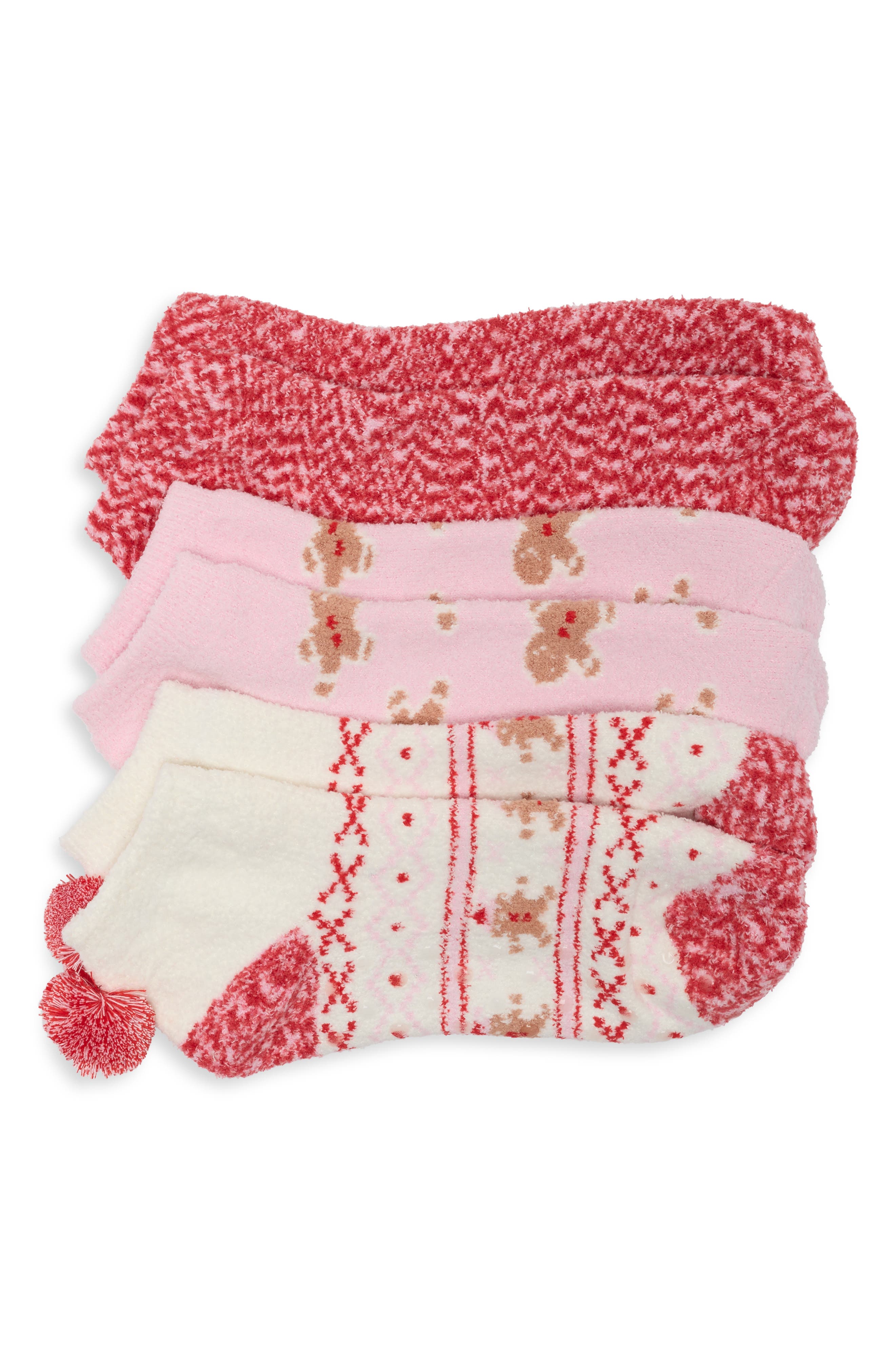 3-Pack Assorted Ankle Socks, Main, color, GINGERBREAD BLUSH MULTI