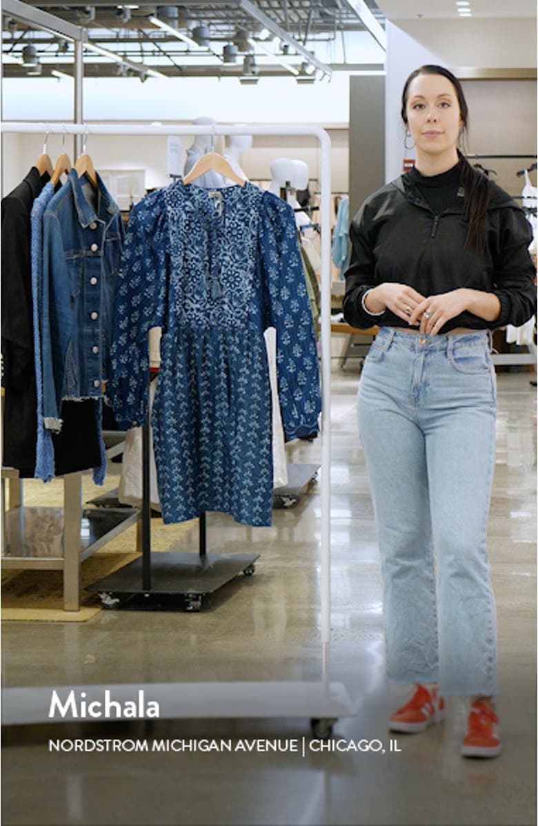 Solstice Mixed Print Long Sleeve Cotton & Silk Minidress, sales video thumbnail