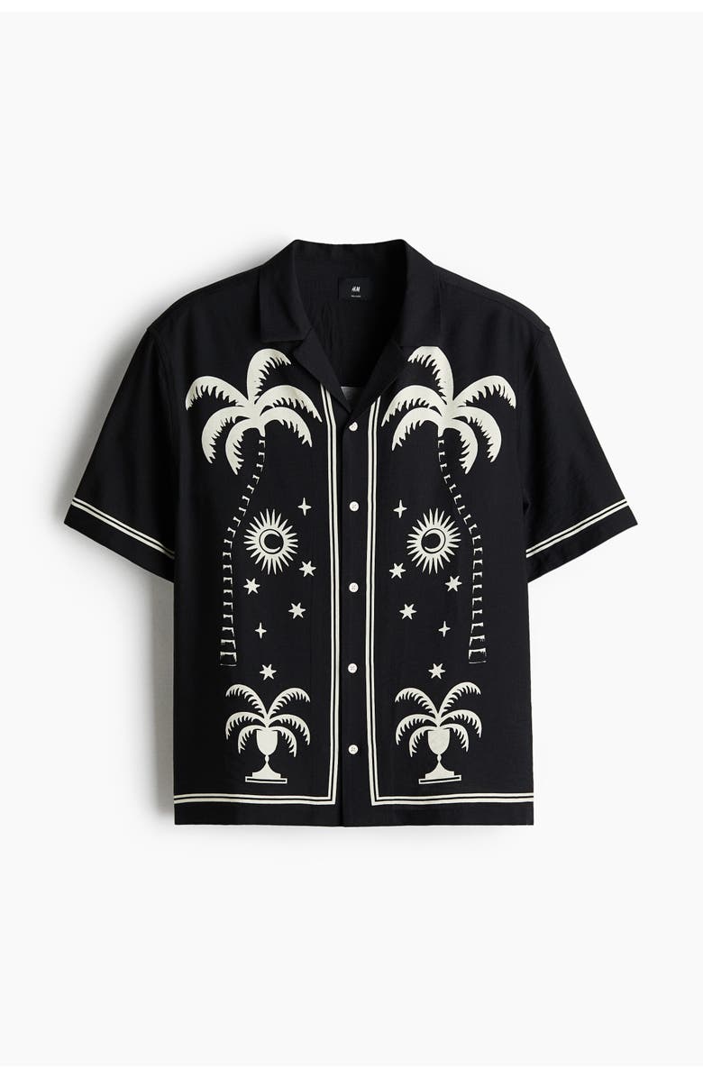 H&M Relaxed Fit Printed Resort Shirt, Main, color, Black/Patterned