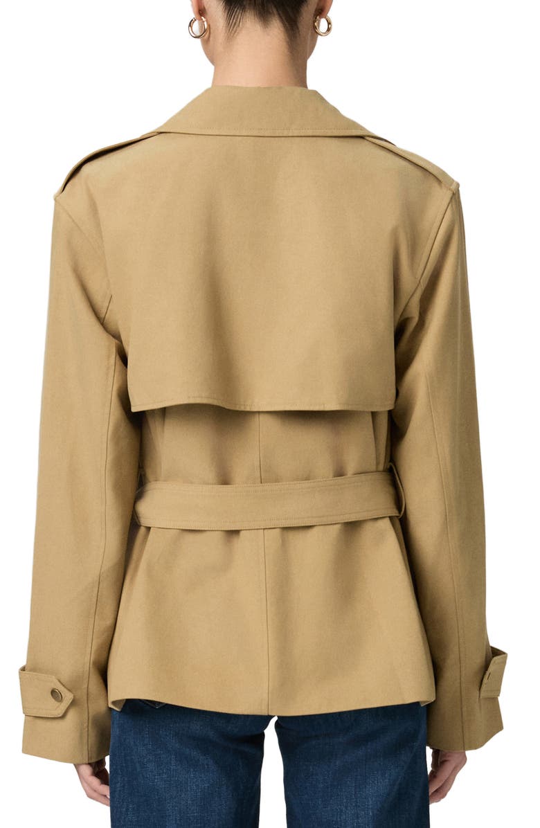 PAIGE Orsina Cotton Blend Short Trench Coat, Alternate, color, Khaki