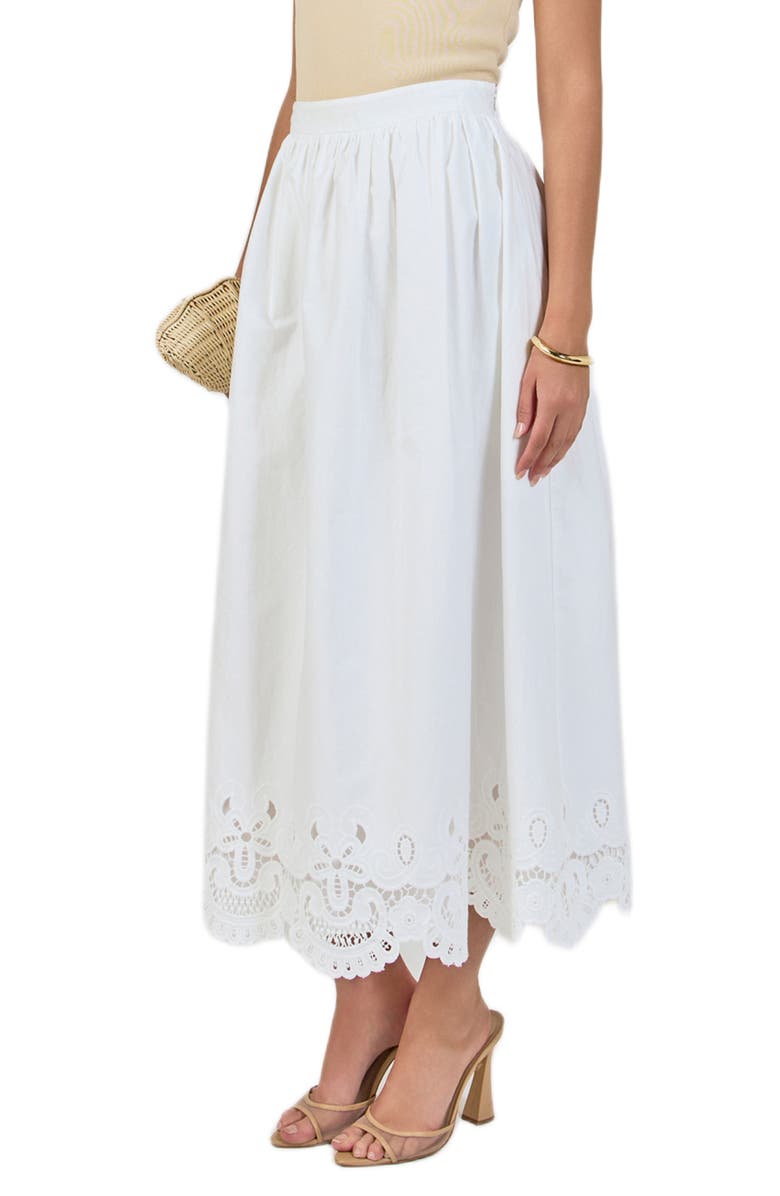 Endless Rose Embroidered Hem Cotton Skirt, Alternate, color, White