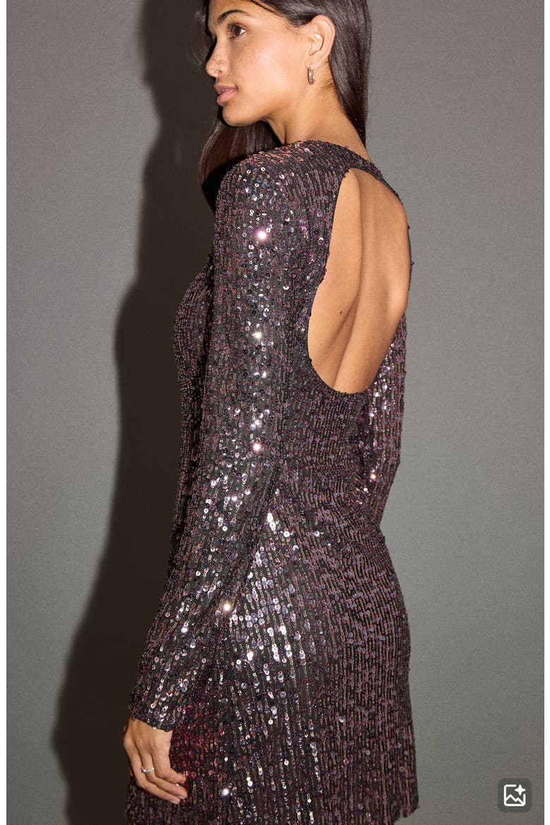 Sequin Long Sleeve Open Back Cocktail Minidress, Alternate, color, PINK