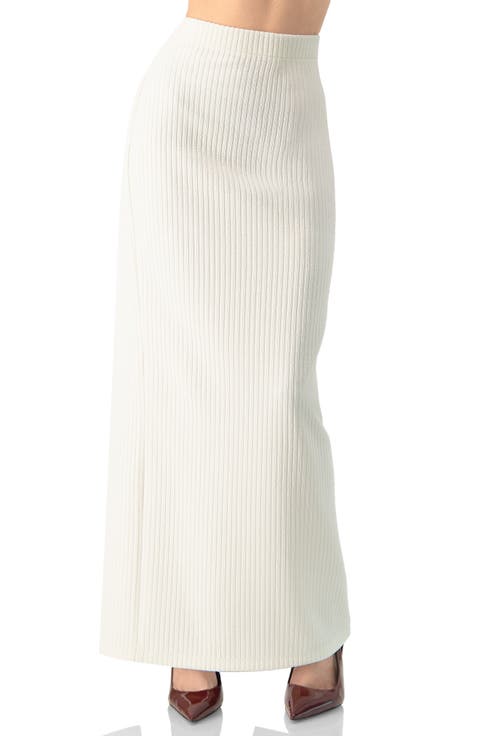 Long Ribbed Pencil Skirt with Back Zipper