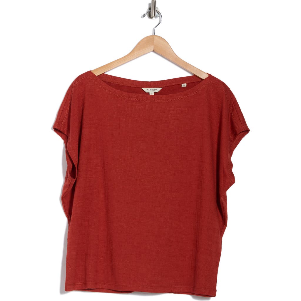 Max Studio Embroidered Boat Neck Cap Sleeve T-shirt In Terracotta