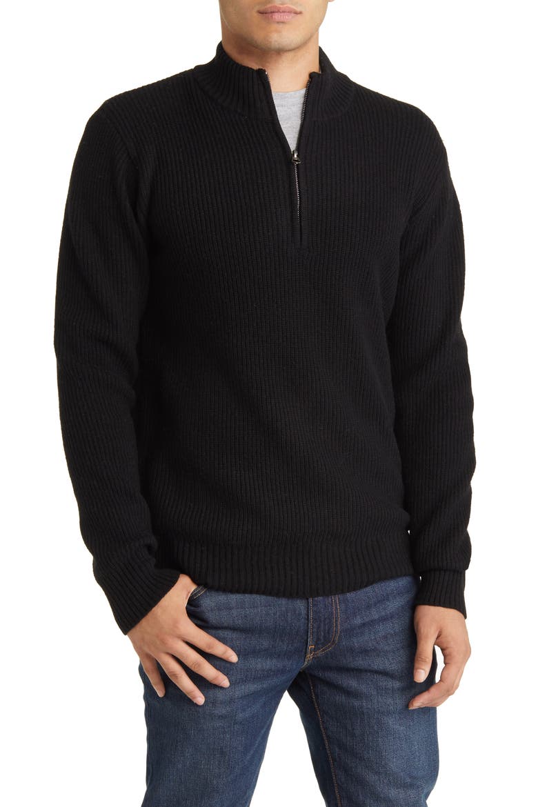 Half Zip Rib Wool Blend Sweater, Main, color, BLACK