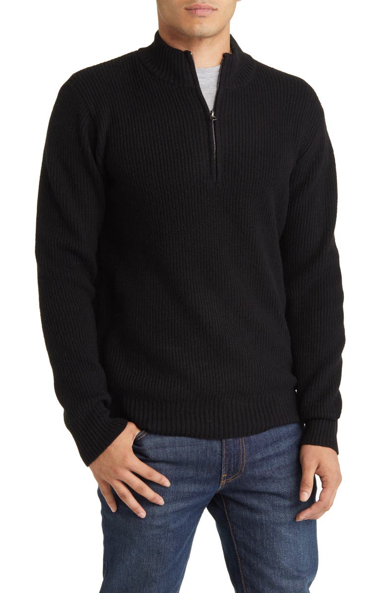 Schott NYC Half Zip Rib Wool Blend Sweater, Main, color, Black