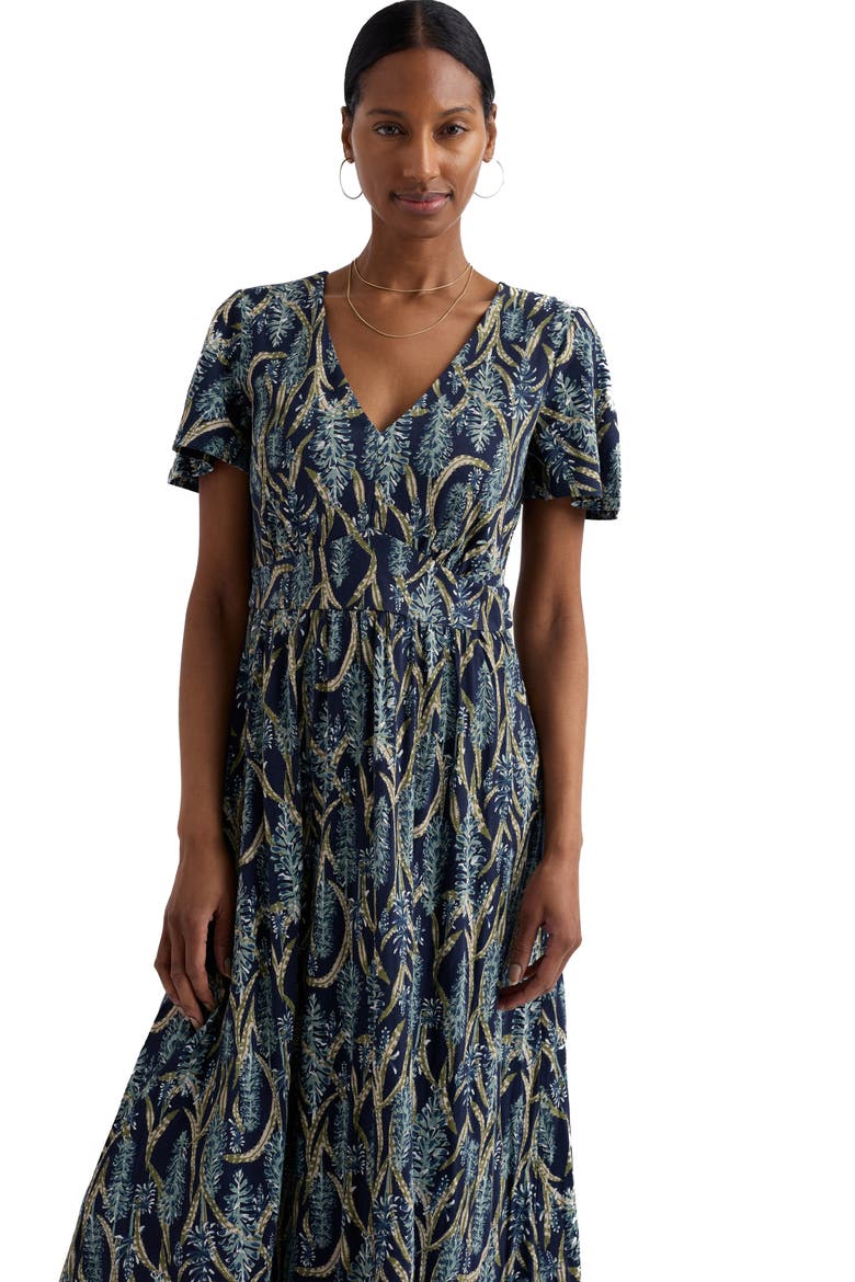 Chateaux Floral Organic Cotton Midi Dress, Alternate, color, RED HOT POKER MARITIME