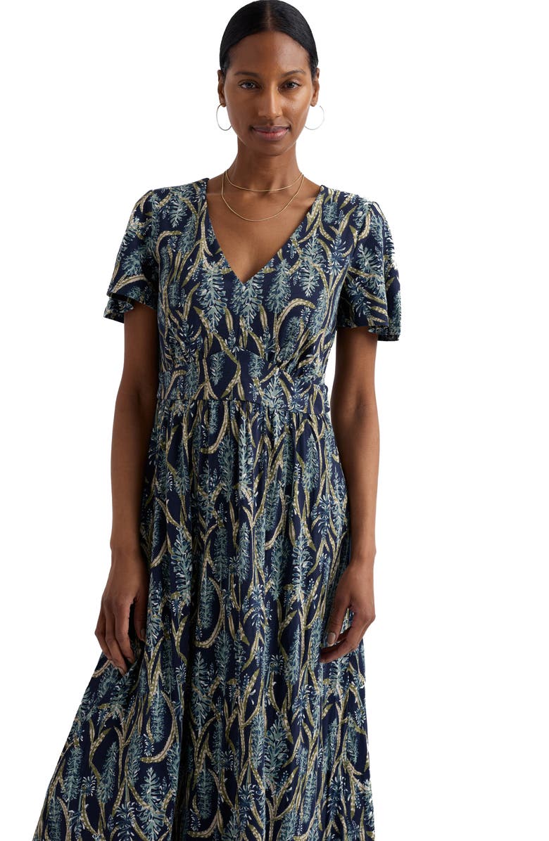 Seasalt Cornwall Chateaux Floral Organic Cotton Midi Dress, Alternate, color, Red Hot Poker Maritime