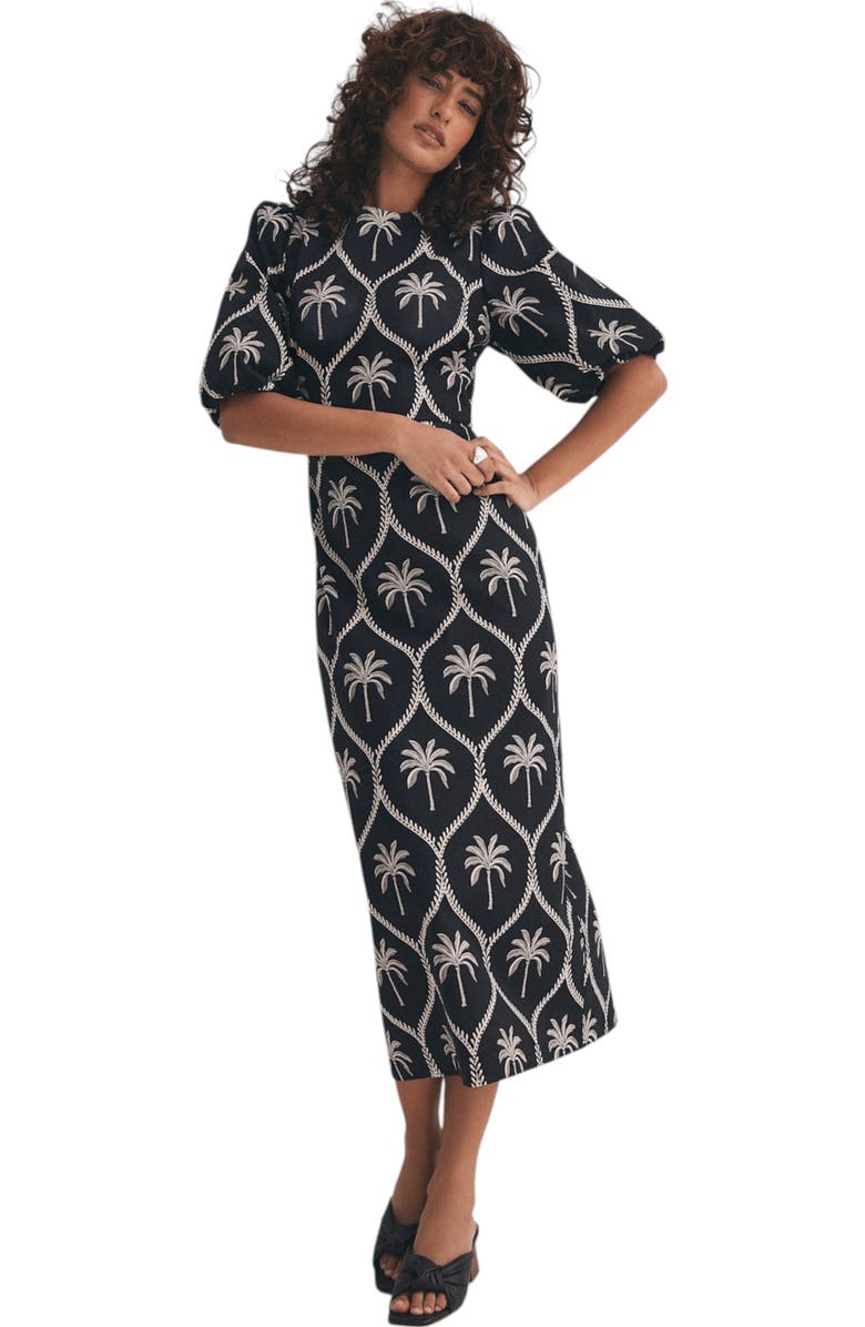 MINT VELVET Palm Printed Dress, Alternate, color, Black