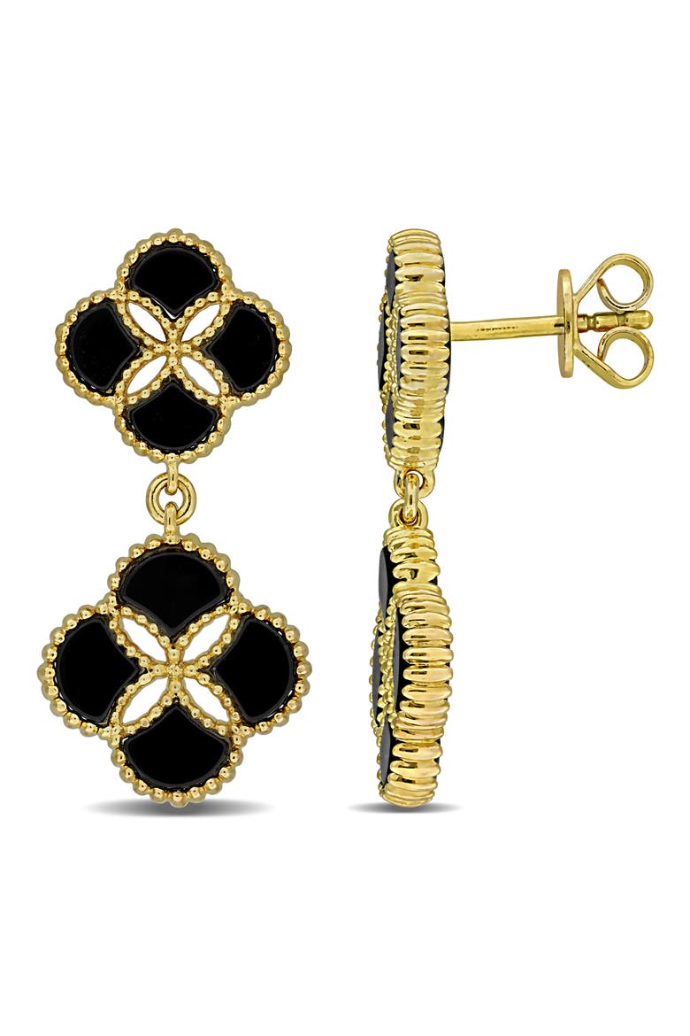 Black Agate Quatrefoil Drop Earrings, Main, color, BLACK