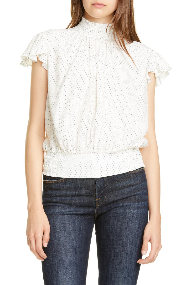 FRAME Ruffle Smocked Silk Top, Main, color,