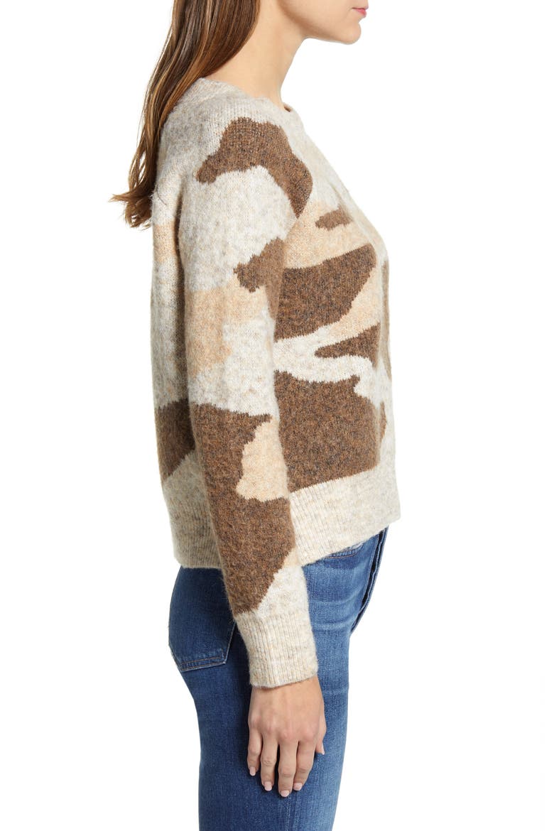 Camo Jacquard Crewneck Sweater, Alternate, color, NATURAL