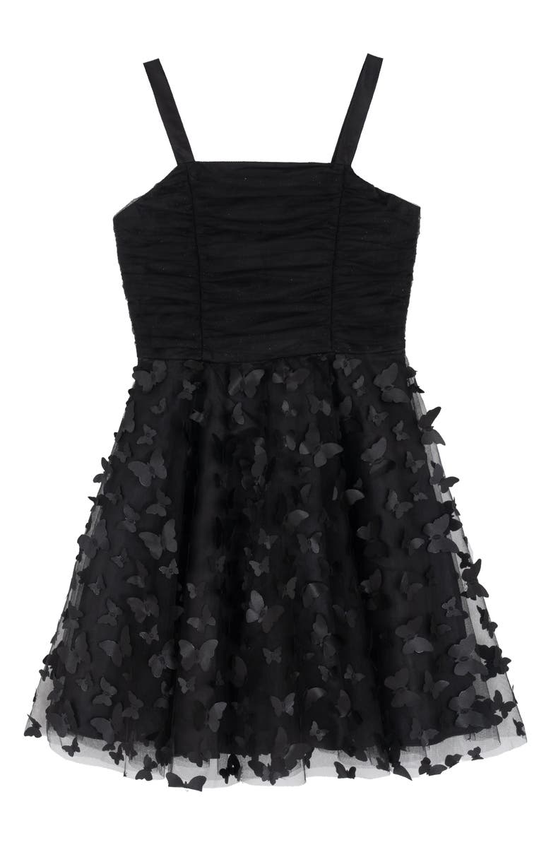 Rare Editions Kids' Butterfly 3D Mesh Party Dress, Main, color, Black