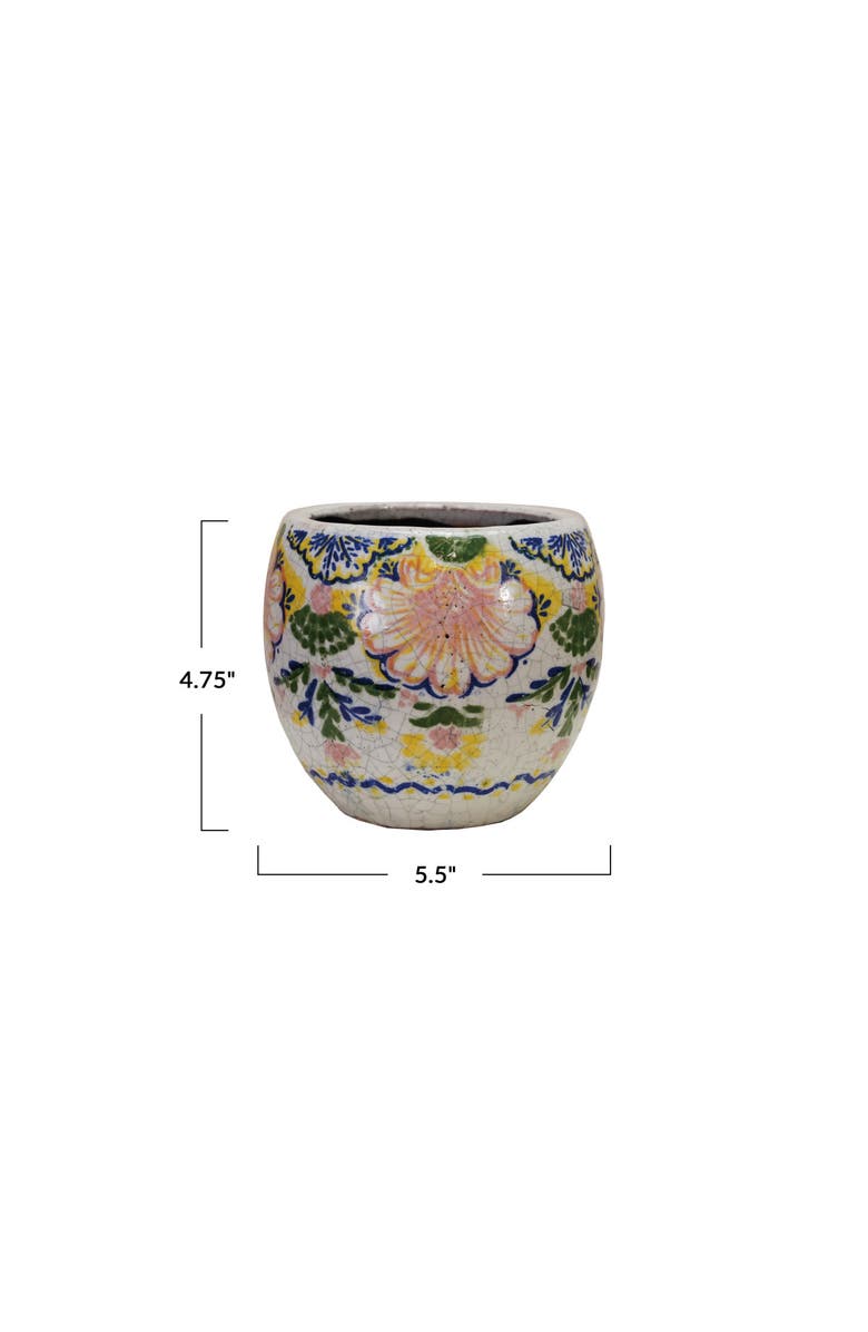 Storied Home Terra-cotta Planter with Floral Pattern, Crackle Glaze, Multicolor, Alternate, color, Blue