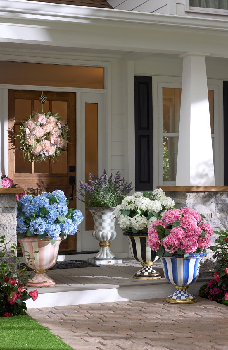 MACKENZIE CHILDS Sterling Check Pedestal Urn, Alternate, color, Grey/ White