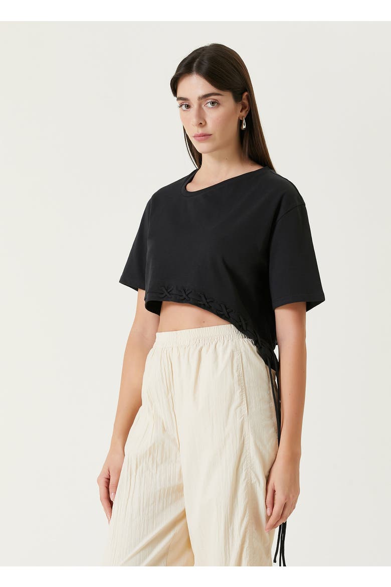Pure Cotton Free Heaven Crop String Tshirt, Alternate, color, BLACK