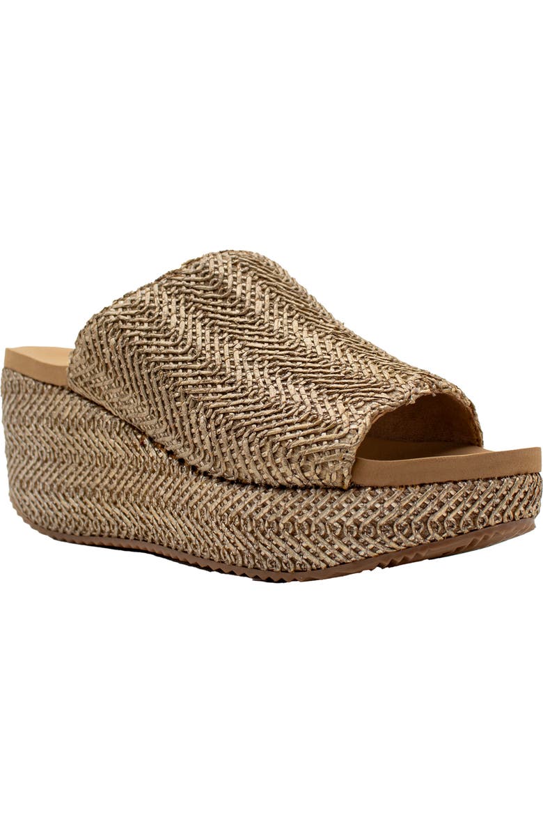 Volatile Canteen Water Resistant Raffia Wedge Platform Sandal, Main, color,