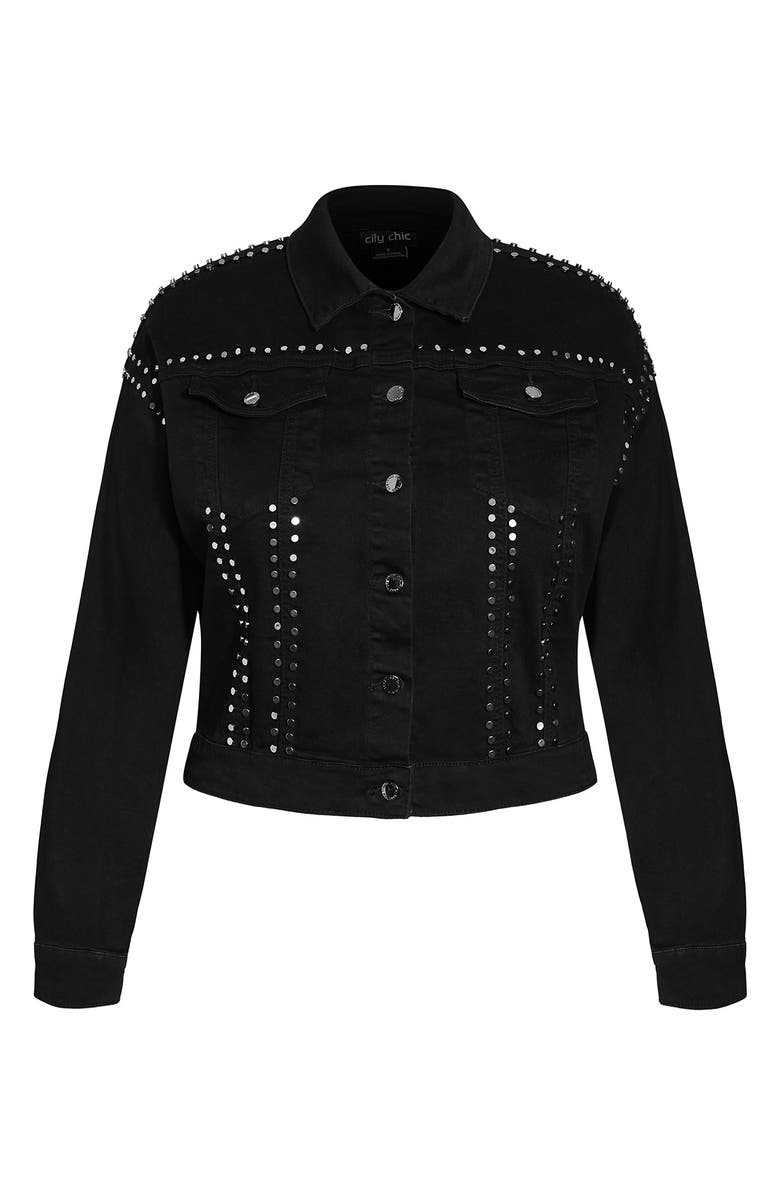 City Chic Rock Stud Denim Jacket, Alternate, color, 