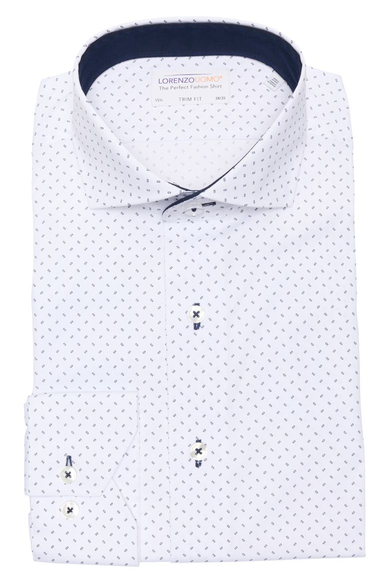 Print Trim Fit Dress Shirt, Alternate, color, WHITE