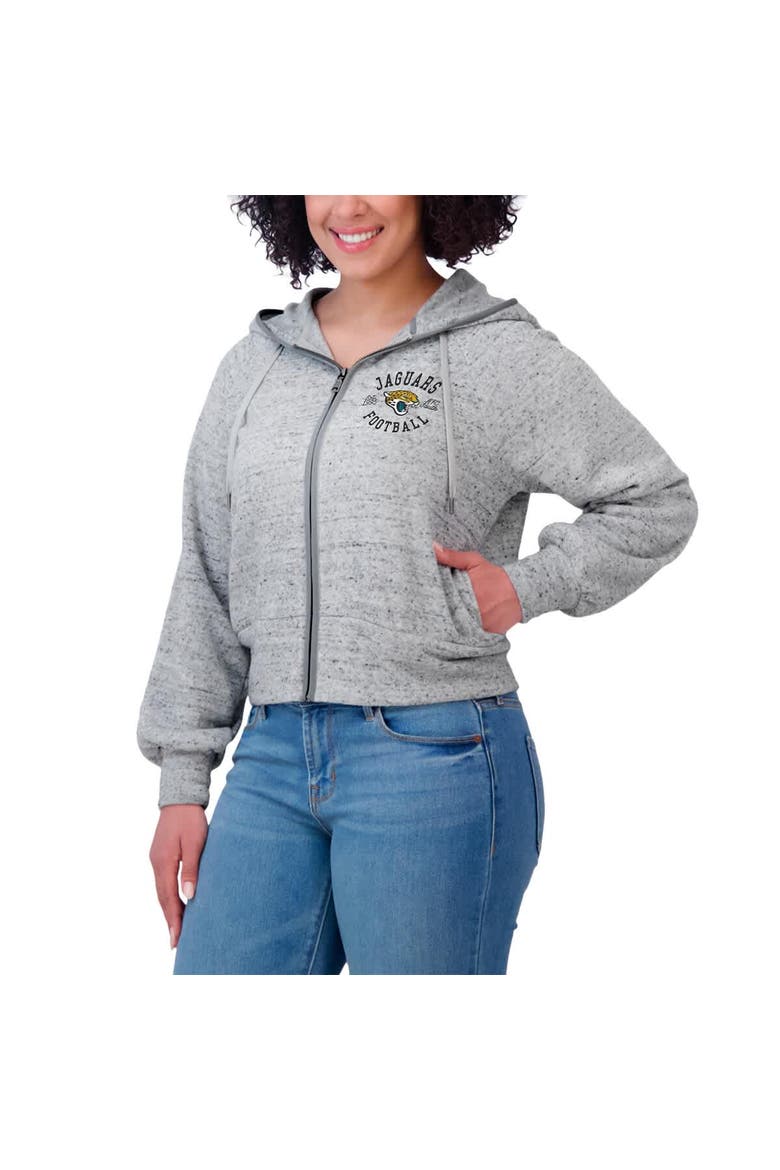Women's WEAR by Erin Andrews  Heather Gray Jacksonville Jaguars Speckled Fleece Cropped Full-Zip Hoodie, Alternate, color, Heather Gray