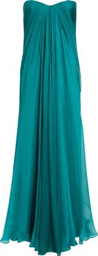 McQueen Draped Strapless Silk Chiffon Gown