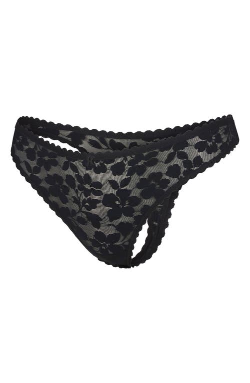 SAVAGE X FENTY Lavish Lace Thong in Black Caviar at Nordstrom, Size Small