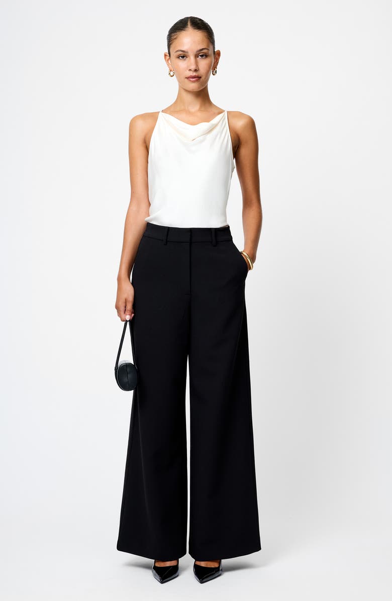 French Connection Azra Wide Leg Twill Pants, Alternate, color, Black