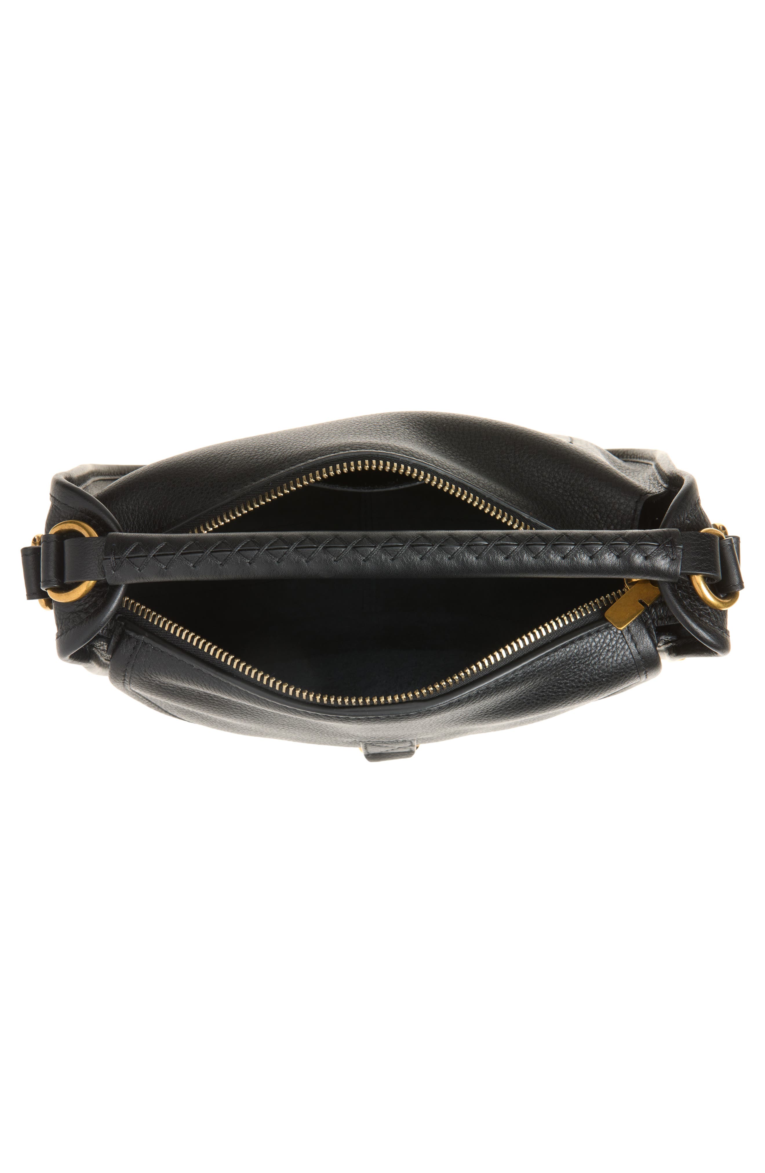 Small B Clip Leather Messenger Crossbody Bag, Alternate, color, BLACK