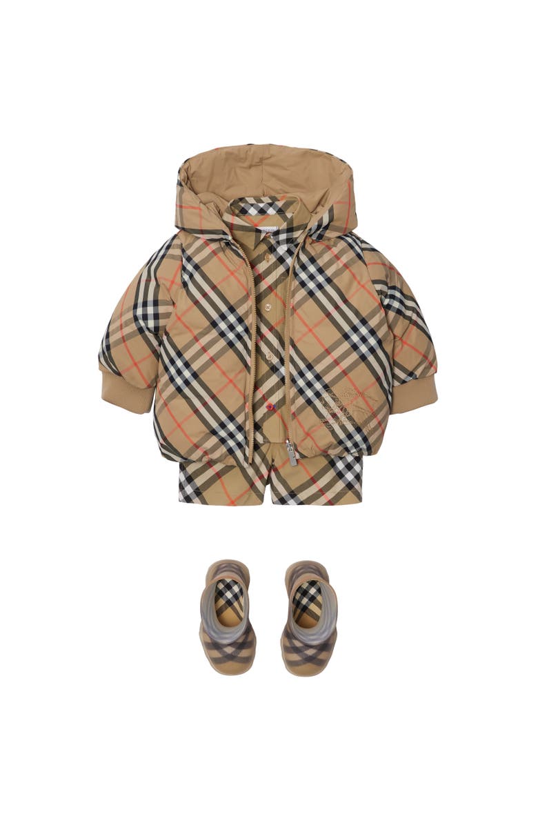Burberry Reversible Check Nylon Puffer Jacket, Alternate, color, Sand